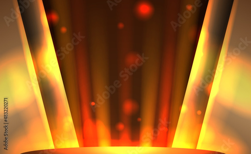 golden scene and gold light rays sparkle background with podium pedestal for award winning celebration ceremony