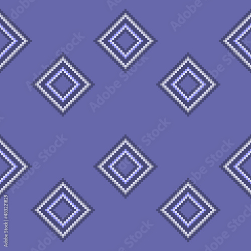 Vector abstract seamless pattern. Concept geometric, pixels old games. In color of the year 2022, very peri. Design template for web, print, package. Copyspace.