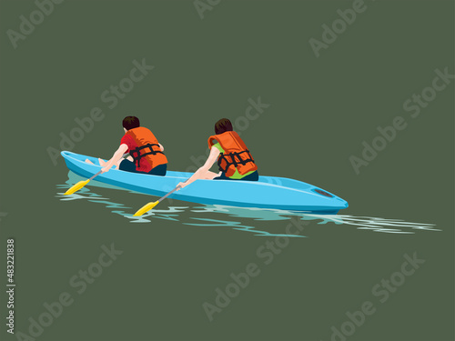 Kayaking adventure in the river in illustration graphic vector