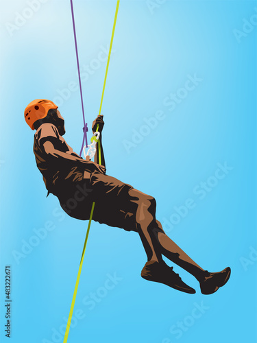 Fotografie Abseiling Rock Climbing on illustration graphic vector