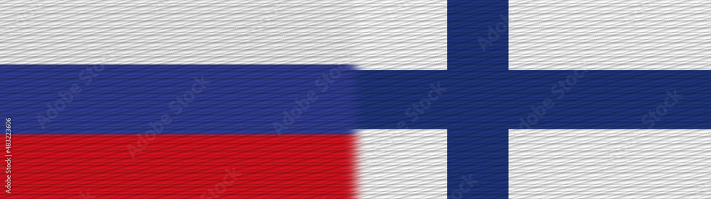 Finland and Russia Fabric Texture Flag – 3D Illustration