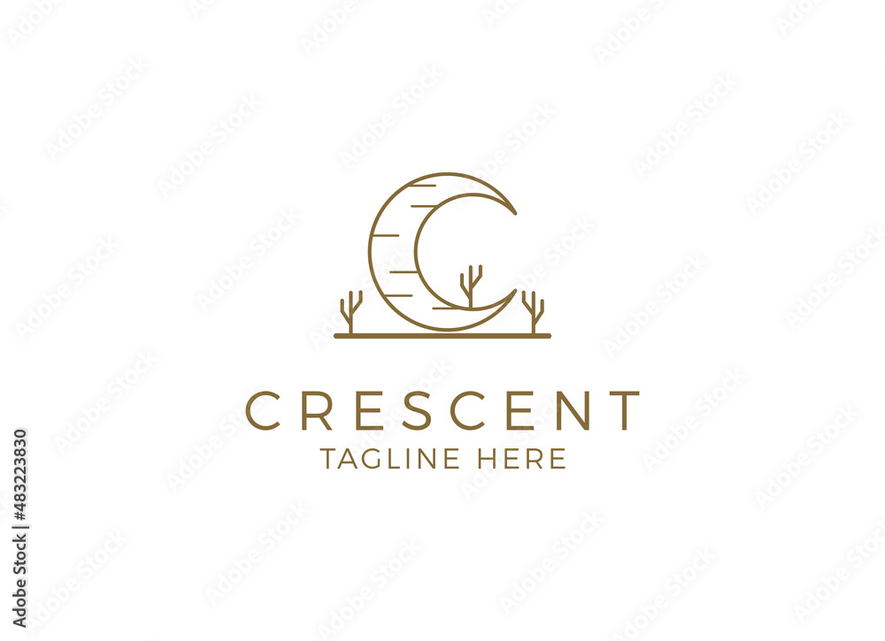 Minimalist Crescent Moon Logo Design Illustration. 