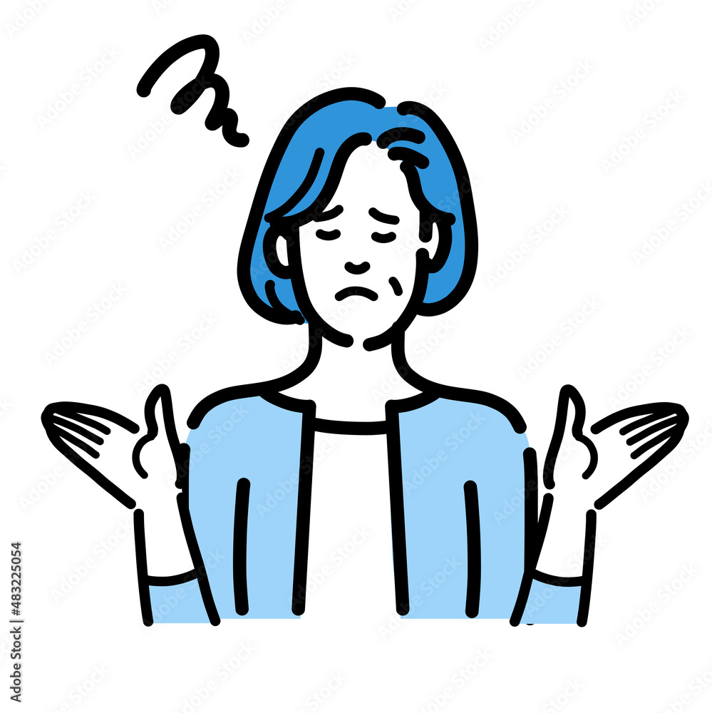 両手を上げて困っている中年女性
