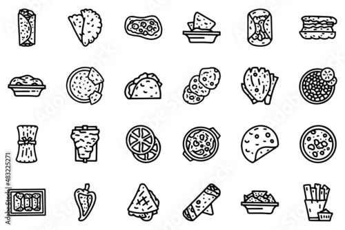 Mexican cuisine line vector doodle simple icon set