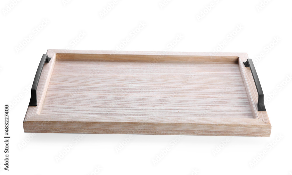 Fototapeta premium One empty wooden tray isolated on white