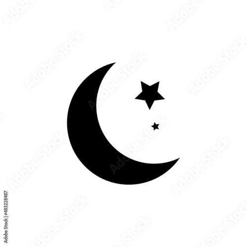 Moon and stars icon isolated. Flat design. Moon and star Icon isolated on white Background. Night symbol for your web site design, logo. Flat design. filled black symbol. Vector EPS 10. © CHAIYAPHON