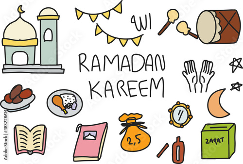 Set of trend doodles ramadan kareem 2022. vector illustration