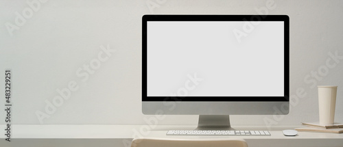 Plakat Minimal workspace or workstation interior with modern pc computer.