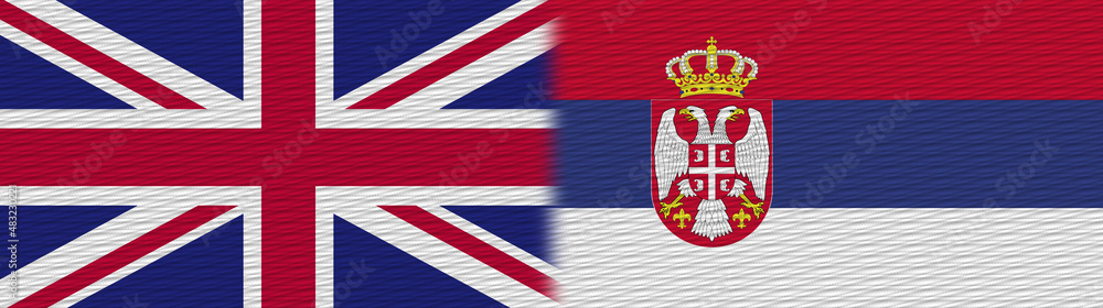 Fototapeta premium Serbia and United Kingdom British Britain Fabric Texture Flag – 3D Illustration