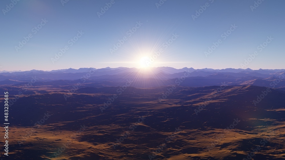 science fiction wallpaper, cosmic landscape, realistic exoplanet, abstract cosmic texture, beautiful alien planet in far space, detailed planet surface, abstract aerial view 3d render