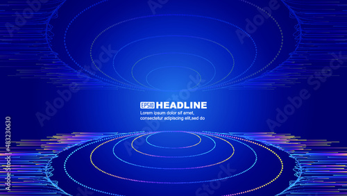 Colored line coils form a technology spatial display hall or display stand