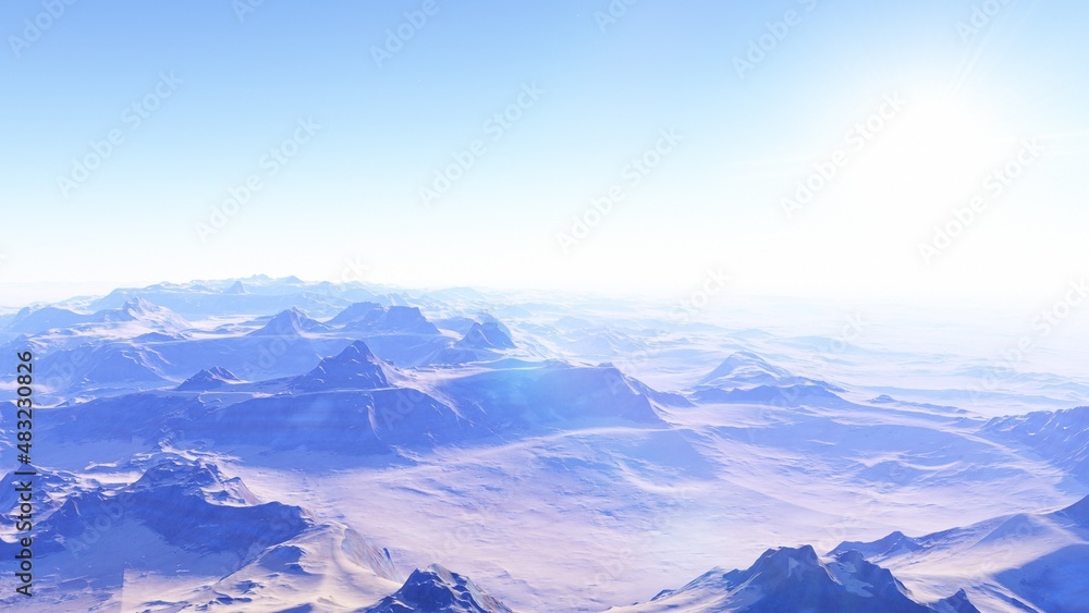 science fiction wallpaper, cosmic landscape, realistic exoplanet, abstract cosmic texture, beautiful alien planet in far space, detailed planet surface, abstract aerial view 3d render