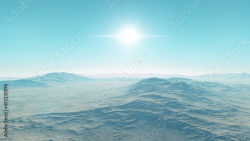 science fiction wallpaper, cosmic landscape, realistic exoplanet, abstract cosmic texture, beautiful alien planet in far space, detailed planet surface, abstract aerial view 3d render © ANDREI