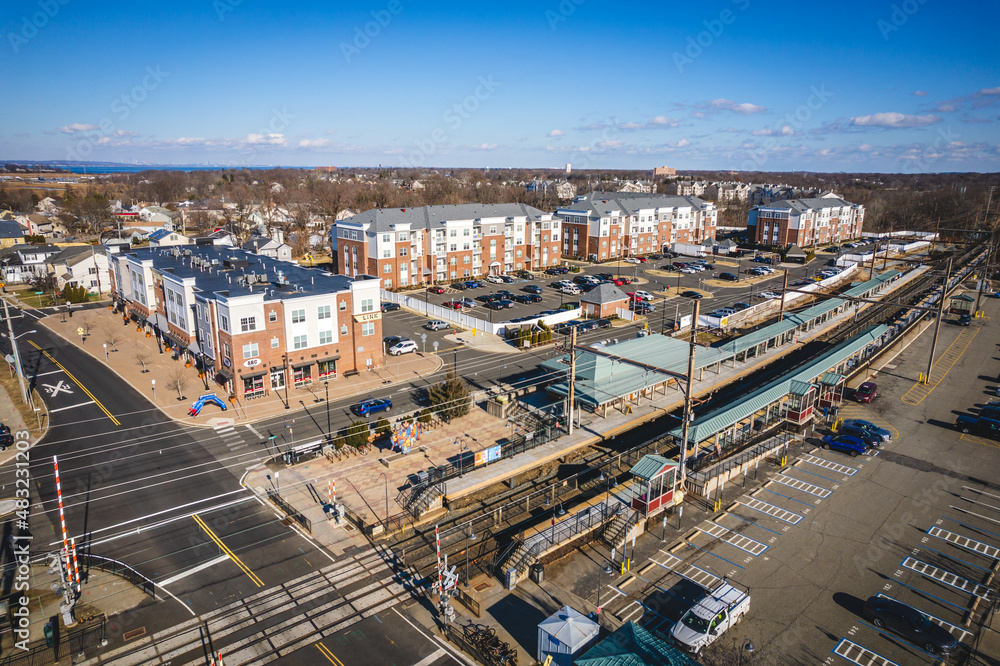 Obraz premium Aerial Drone of Matawan New Jersey in the Winter