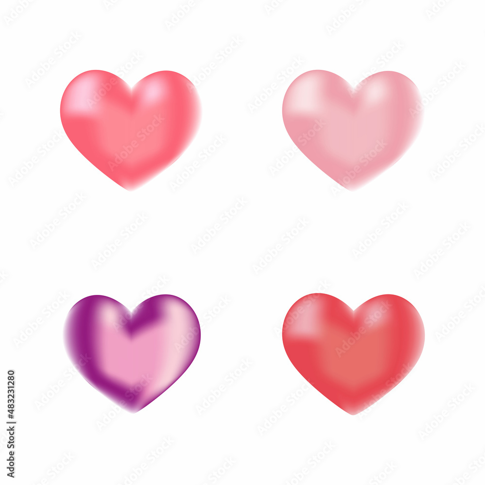 Realistic 3d hearts isolated on white background set Valentine's day romance symbol Vector illustration EPS10  