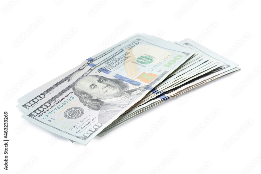 Dollar banknotes on white background. American national currency Dollar banknotes on white background. American national currency