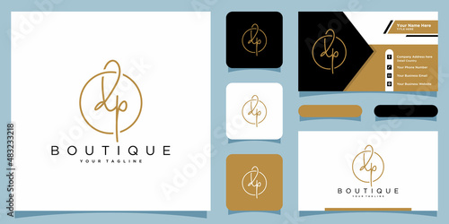 Initial DP signature logo, handwriting logo template vector with business card design