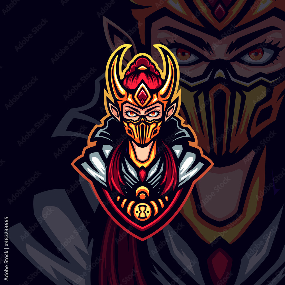 golden horned lady asassins with yellow mask gaming avatar vector mascot golden horned lady asassins with yellow mask gaming avatar vector mascot