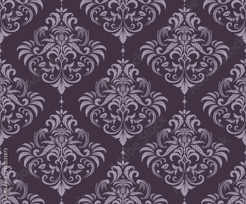 Vector seamless damask pattern with baroque floral elements. Ornamental design for wallpapers, fabric, upholstery, blinds, curtains, packaging, slipcover, bedding