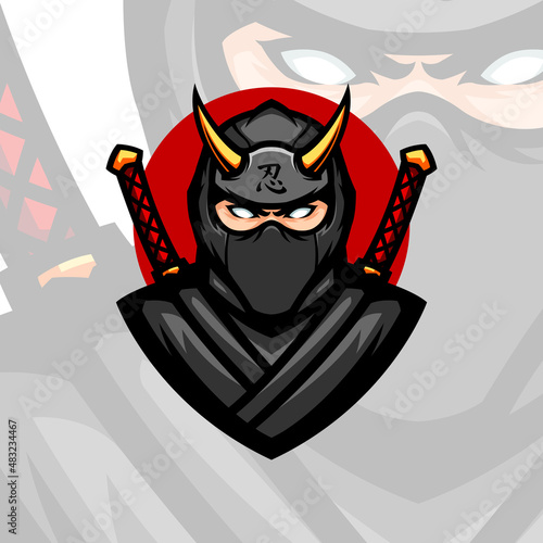 illustration of black ninja with golden horn gaming avatar vector mascot
