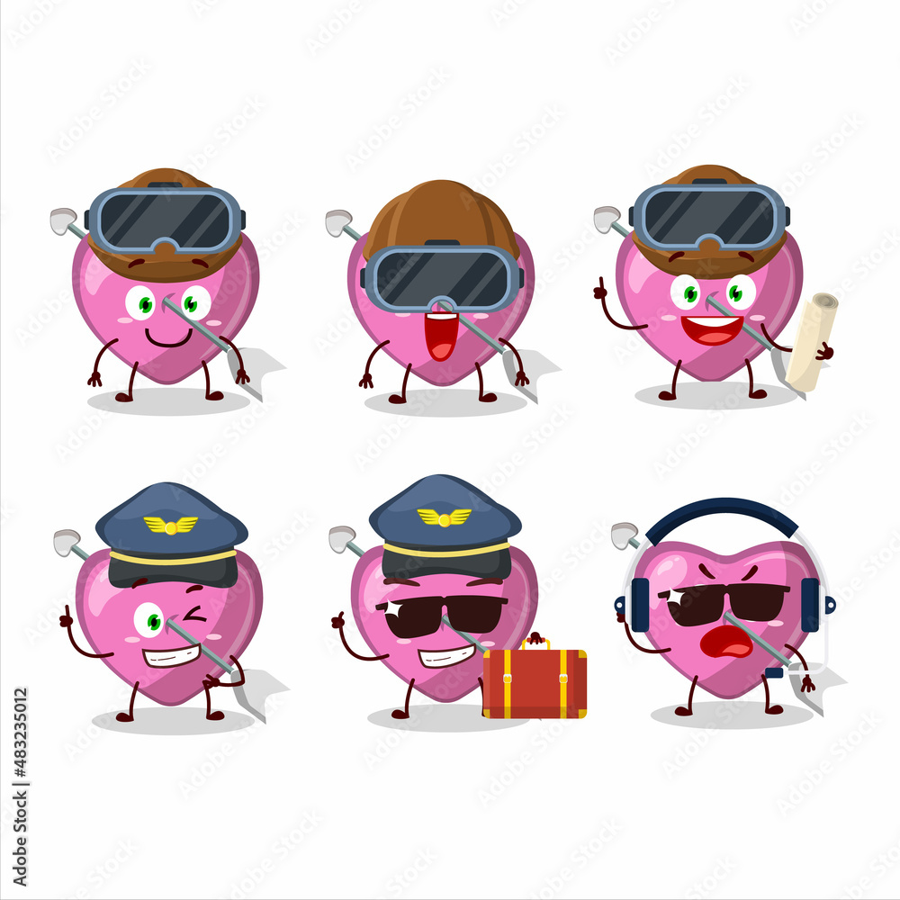 Pilot cartoon mascot pink cupid love arrow with glasses