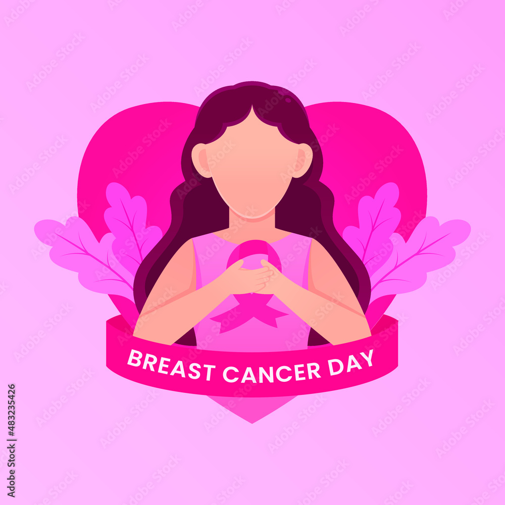 Breast Cancer awareness banner illustration. Faceless woman with pink ribbon. Pink october month female healthcare campaign solidarity web template design. Pinktober flat vector cartoon illustration