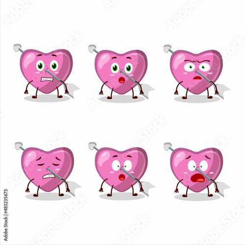 Character cartoon of pink cupid love arrow with scared expression