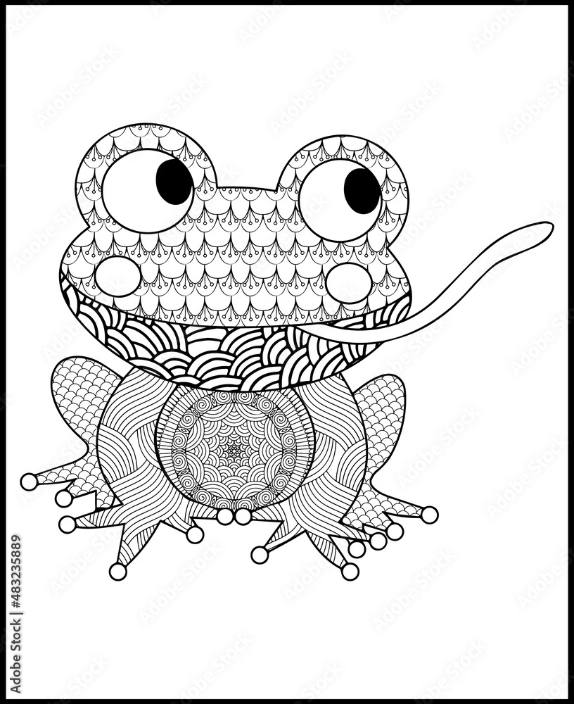 animal coloring page for adults, frog mandala coloring page Stock