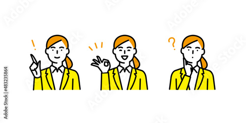 いろいろなポーズと表情の女性アイコンセット