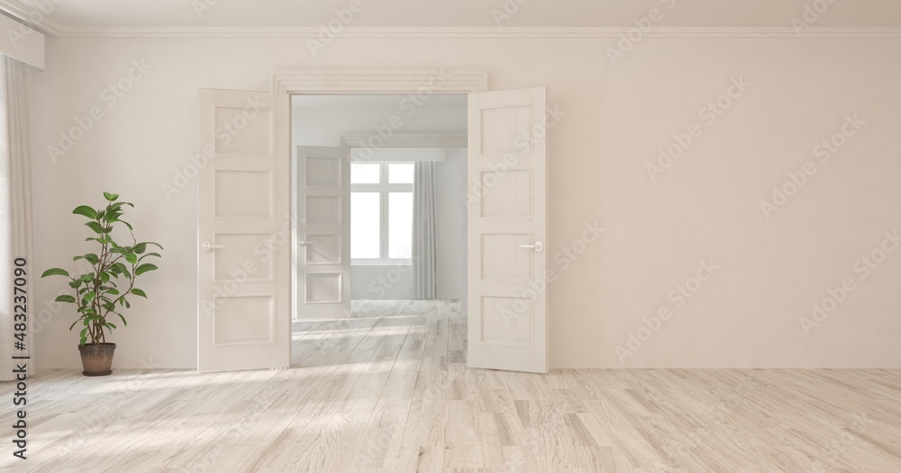 Fototapeta premium White empty room. Scandinavian interior design. 3D illustration