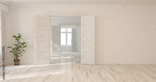 White empty room. Scandinavian interior design. 3D illustration © AntonSh