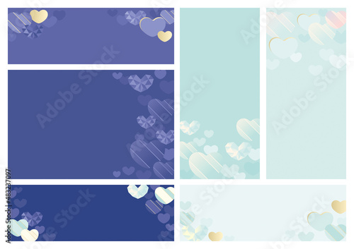 ハート シンプル イラスト 背景素材セット 青 ブルー ミントブルー