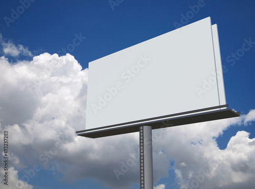 3D rendering image of blank billboard against blue sky photo