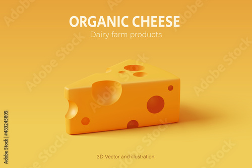 3D Cheese put on yellow background, Food and daily farm product