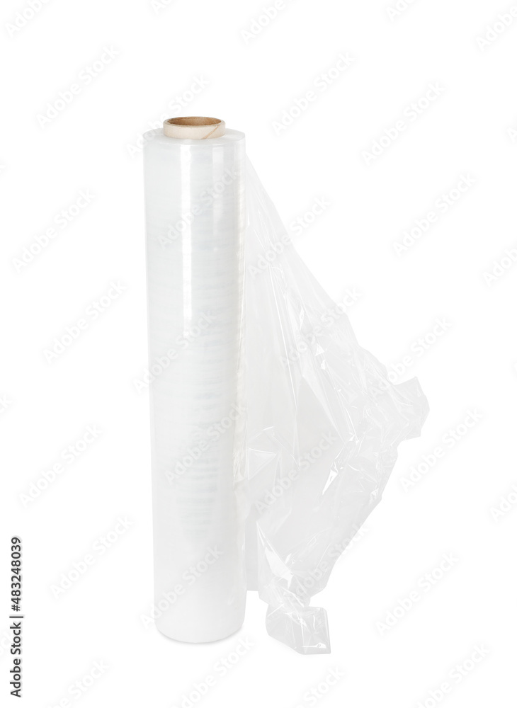 Roll of plastic stretch wrap film isolated on white Roll of plastic stretch wrap film isolated on white