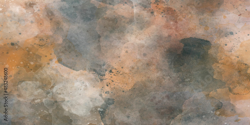Watercolor background, art abstract orange and brown watercolor painting textured design on white paper background. brush stroke orange watercolor vector background.