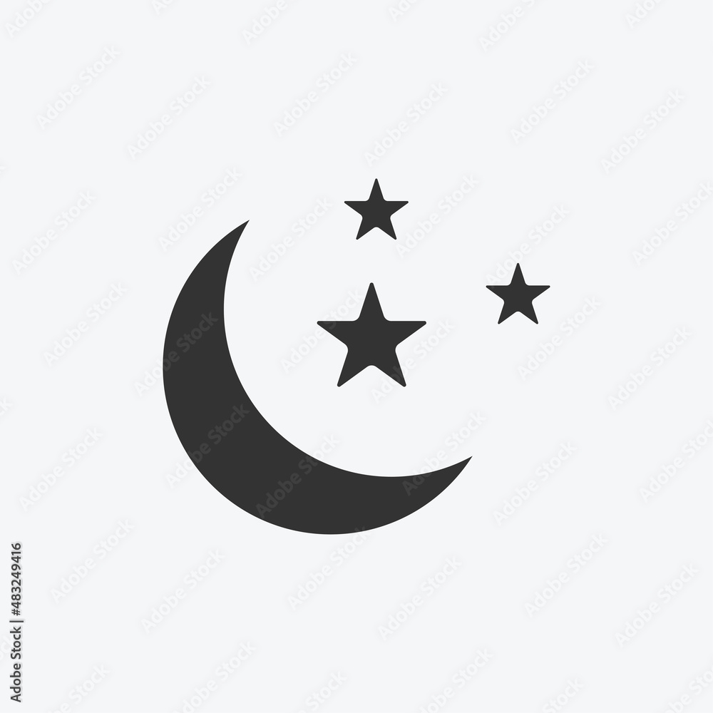 Moon and stars icon isolated flat design vector illustration. Moon and stars icon isolated flat design vector illustration.
