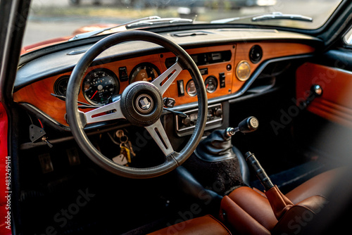 Vintage Sports Car 1970 Triumph GT6+ Steering Wheel Detail © Corey