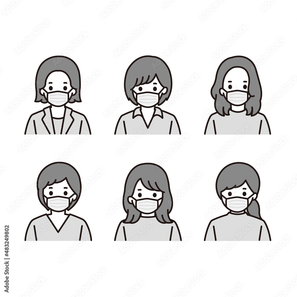 女性 アイコン マスク モノクロ イラスト