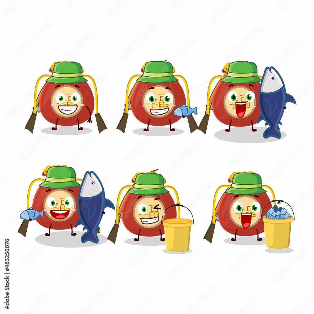 A fisherman red bag chinese cartoon picture catch a big fish A fisherman red bag chinese cartoon picture catch a big fish