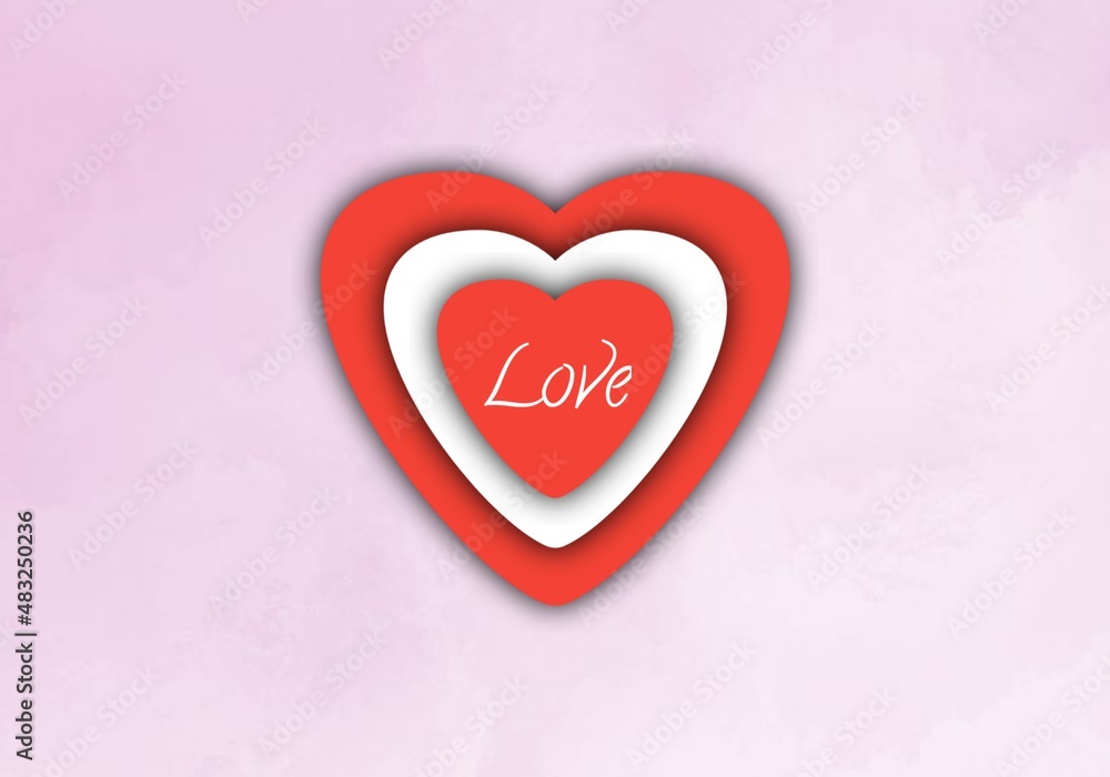 Happy Valentine's Day - word 'Love' in the heart on red and
pink background

