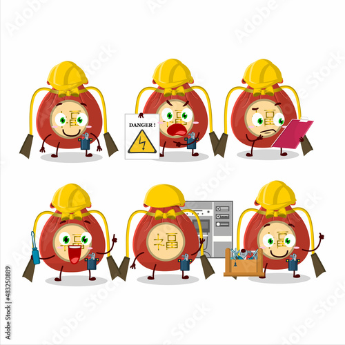 Professional Lineman red bag chinese cartoon character with tools