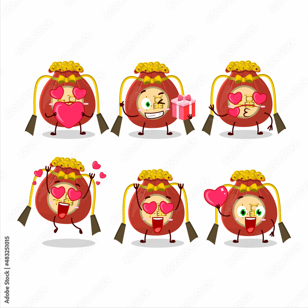 Red bag chinese cartoon character with love cute emoticon