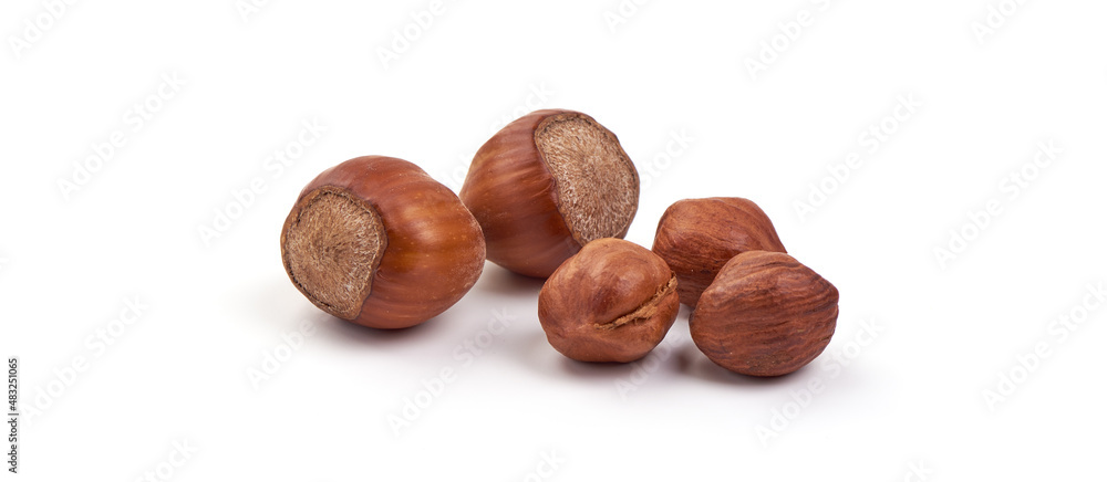 Hazelnut heap, isolated on white background. Hazelnut heap, isolated on white background.