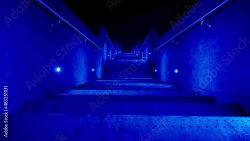 Looking Down From The Top Of Vlooyberg Tower In Tielt-Winge, Belgium With Scenic Illumination At Night. Stairway to Heaven. high angle, static photo