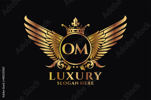 Luxury royal wing Letter OM crest Gold color Logo vector, Victory logo, crest logo, wing logo, vector logo template.