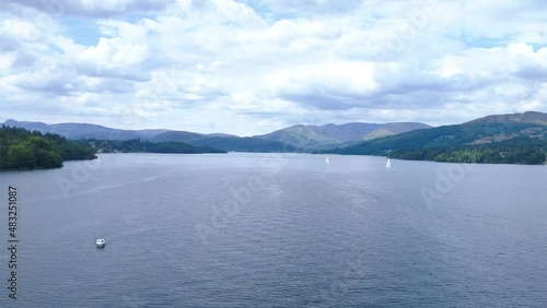 Wallpaper Mural Wide aerial drone of lake with sailing yachts in background Torontodigital.ca