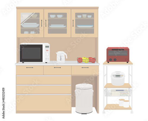 Vector illustration of kitchen cabinet isolated on background.