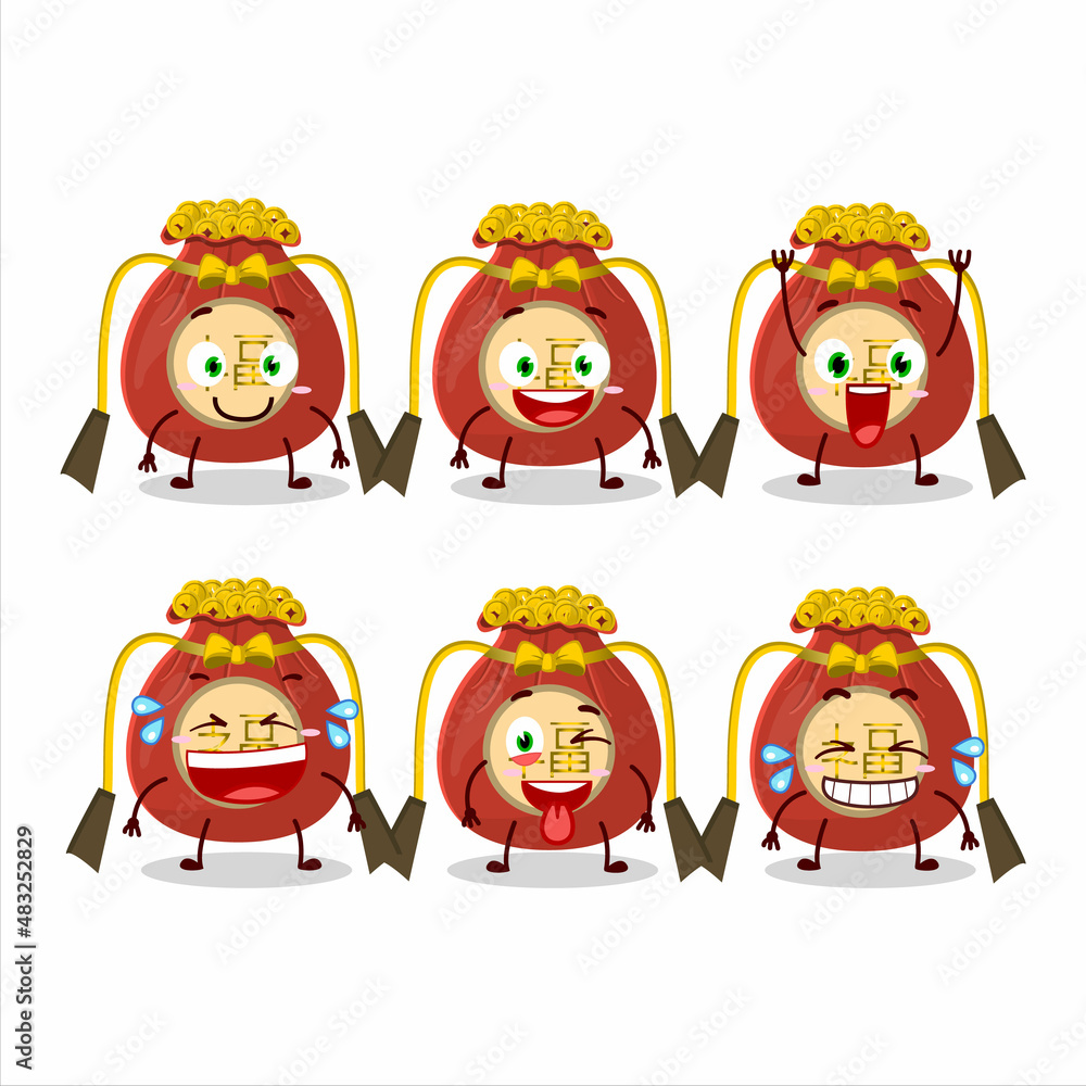 Cartoon character of red bag chinese with smile expression Cartoon character of red bag chinese with smile expression