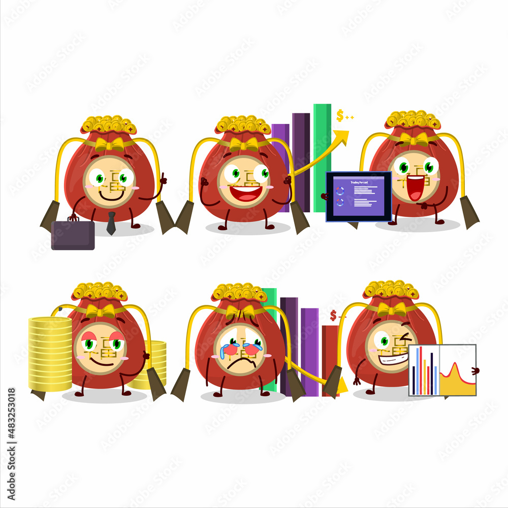 Naklejka premium Red bag chinese character designs as a trader investment mascot